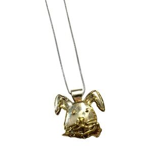 Vintage Mixed Metal Bunny Pendant Necklace 20” Silver/Gold